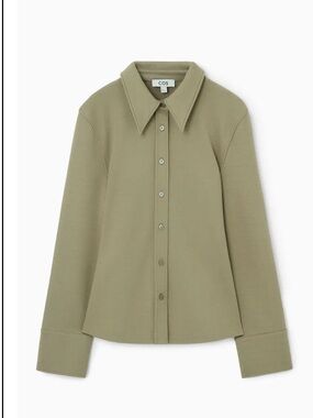 COS Khaki Green Button Down Top relaxed fluid Stretchy
